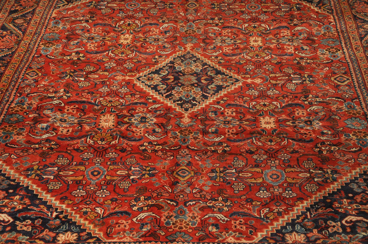 10' x 14' Semi Antique Persian Herati Mahal Rug Tomato Red