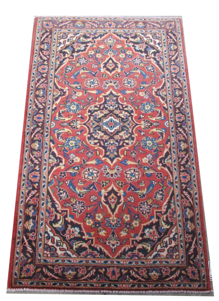 3' x 4' Red Orange Persian Kashan Rug