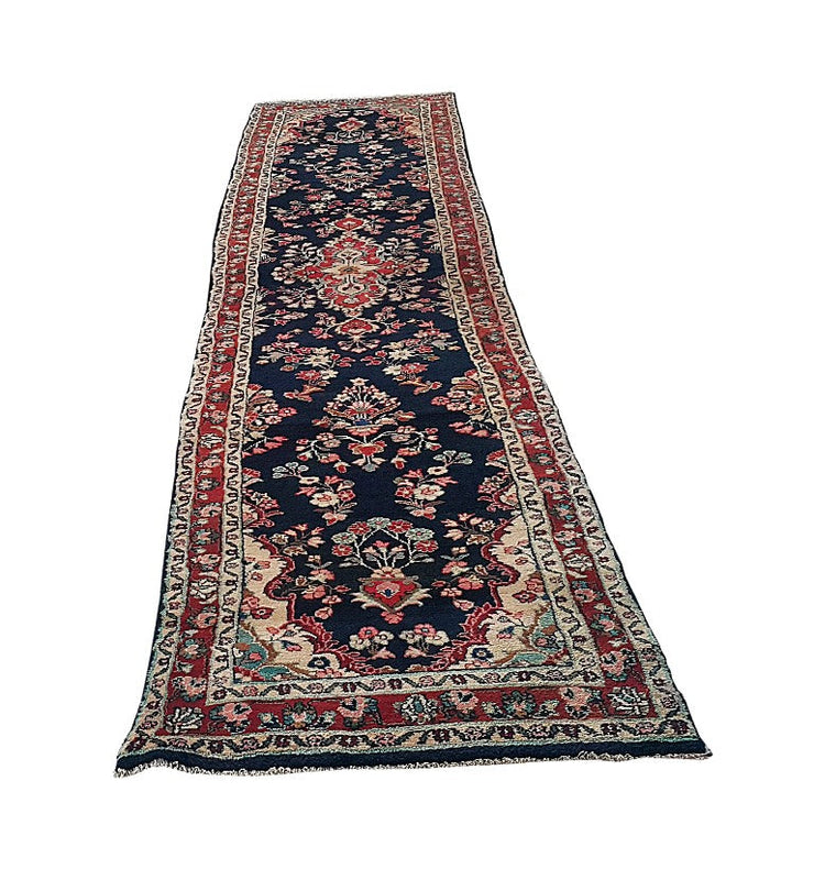 3' x 13' Navy Blue Persian Hamadan Rug