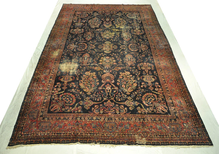 11x18 Antique Persian Kermanshah Lavar Rug Dark Blue Minor wear- Iran 79949 - bestrugplace