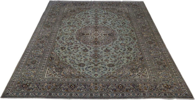 10x13 LIGHTGREEN IVORY Persian SIGNED Kashan Rug - Iran - bestrugplace