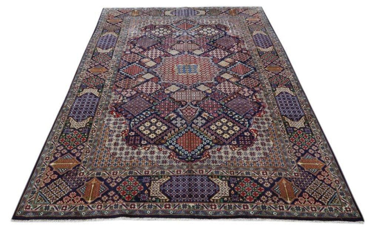 NAVY BLUE GEORMETRIC Authentic Hand-knotted Persian Signed Isfahan Rug - Iran 82342 - bestrugplace