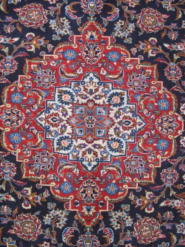 10x14 SIGNED GHTOBI Authentic Persian Kashan Rug BLUE RED Iran 81257 - bestrugplace