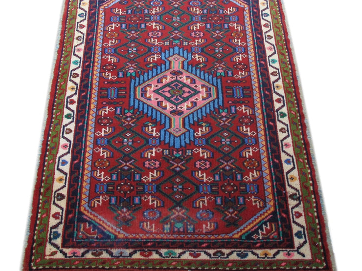 3' x 2' Red Persian Hamadan Rug