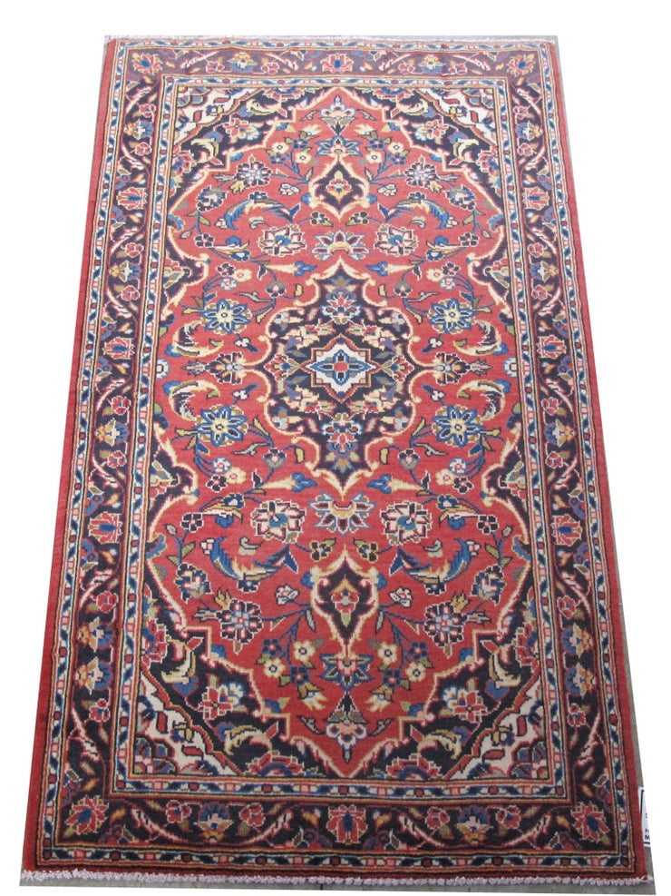 3' x 4' Red Orange Persian Kashan Rug