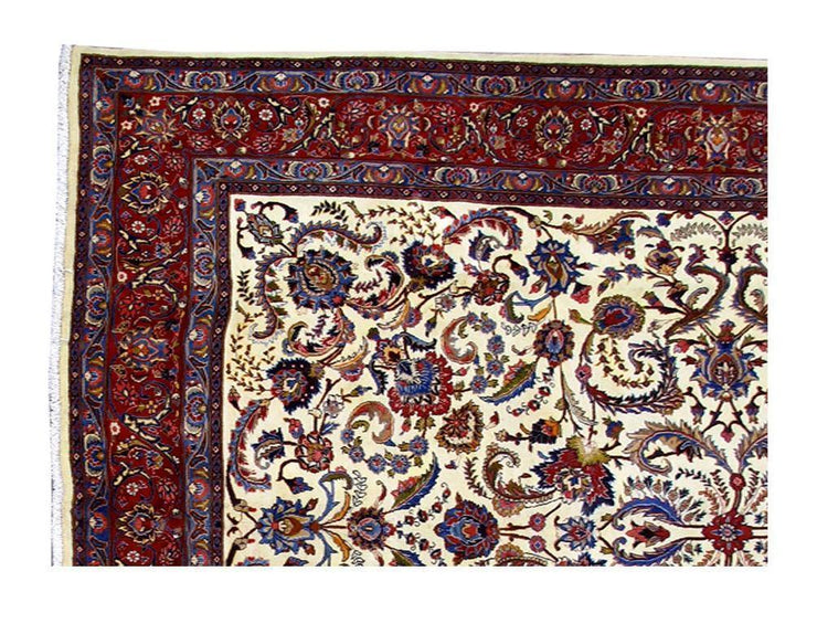 10x13 Authentic Hand Knotted Persian IVORY ALL OVER Mashad Rug - Iran - bestrugplace