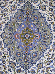 10x14 IVORY BLUE Persian Signed Kashan Rug - Iran 81223 - bestrugplace