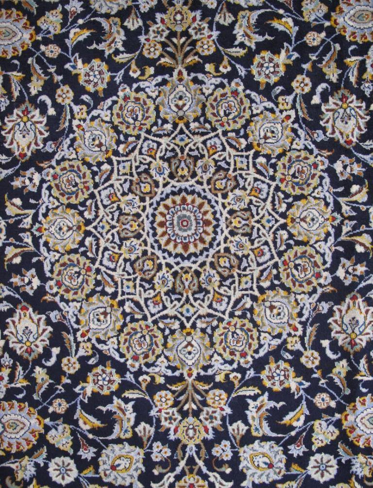 10x13.9 Navy Blue Perfect Persian Signed Kashan Arbabi Rug - Iran 81262 - bestrugplace