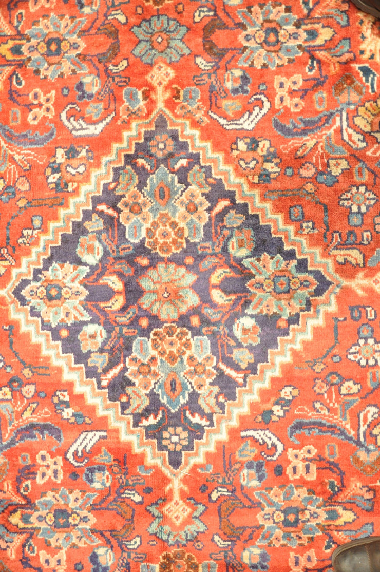 10' x 14' Semi Antique Persian Herati Mahal Rug Tomato Red