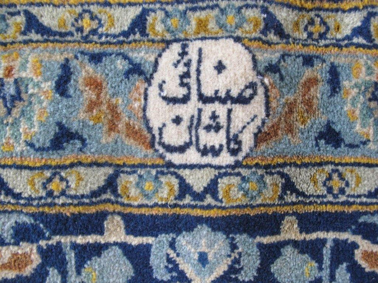 10x13 NAVY BLUE ALL OVER Persian Signed Kashan Rug - Iran 82238 - bestrugplace