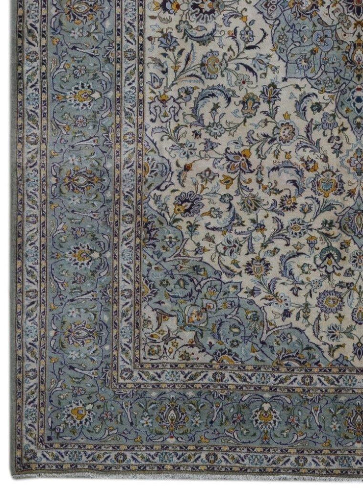 10x14 SIGNED Kashan Shadsar Persian Rug IVORY BLUE Iran 81171 - bestrugplace