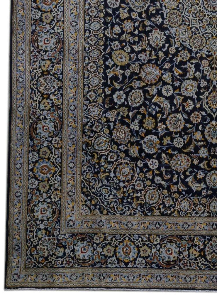 10x13.9 Navy Blue Perfect Persian Signed Kashan Arbabi Rug - Iran 81262 - bestrugplace