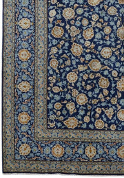 10x13 NAVY BLUE ALL OVER Persian Signed Kashan Rug - Iran 82238 - bestrugplace