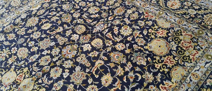 10' x 15' Black Mixed Border Persian Kashan Rug - bestrugplace