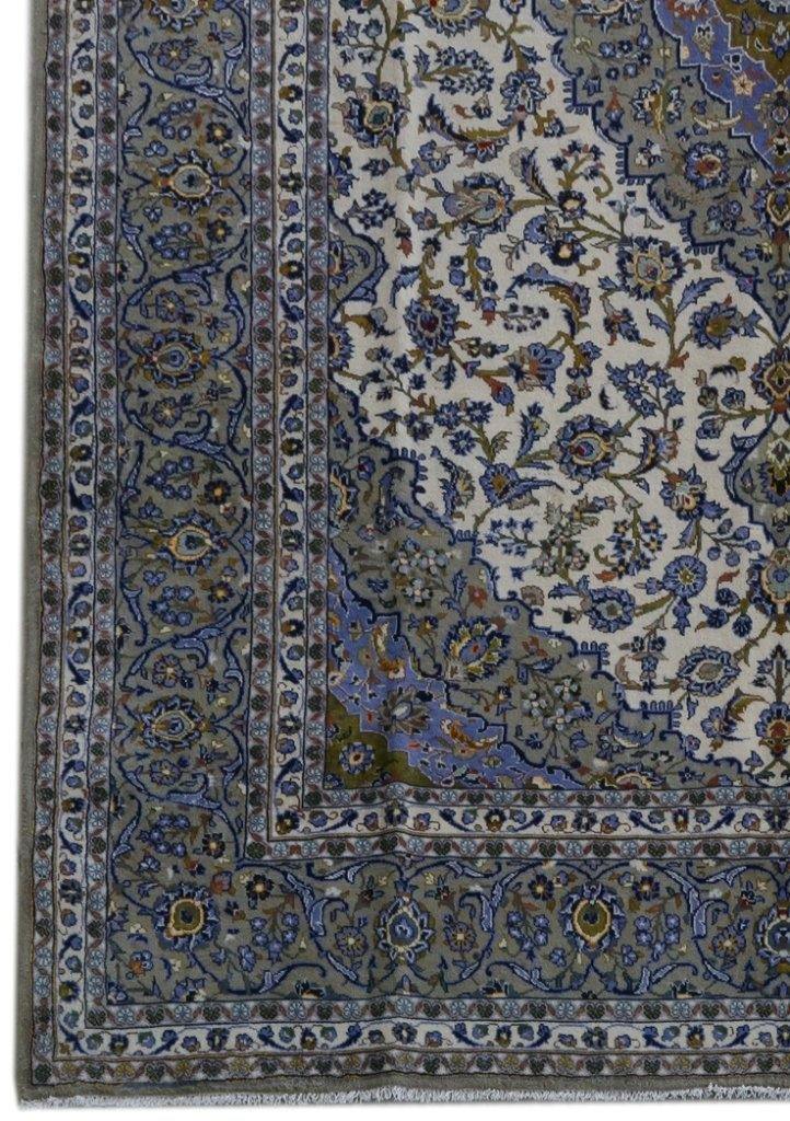 10x14 IVORY BLUE Persian Signed Kashan Rug - Iran 81223 - bestrugplace