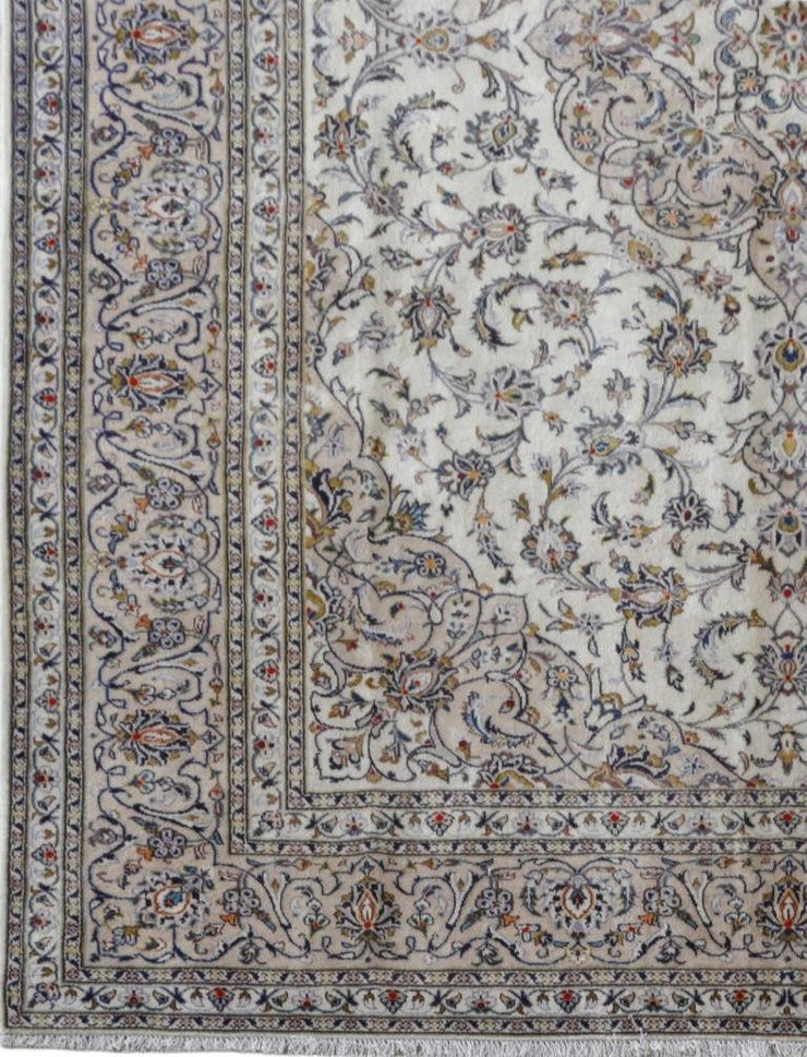 10x13 IVORY Authentic Hand-knotted Persian Signed Kashan Rug - Iran 82197 - bestrugplace