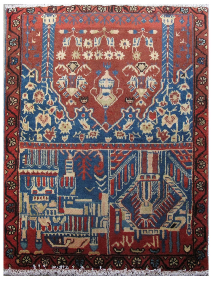 3' x 3' Red Persian Hamadan Rug