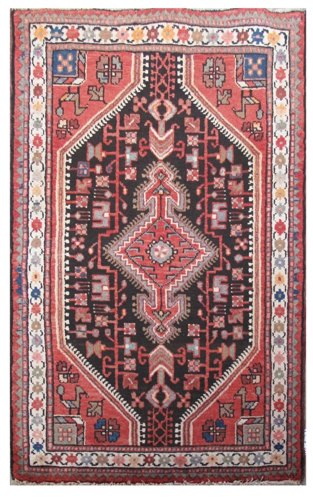 3' x 4' Brown Persian Hamadan Rug