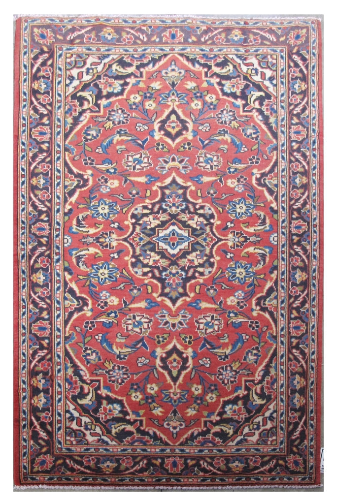 3' x 4' Red Orange Persian Kashan Rug