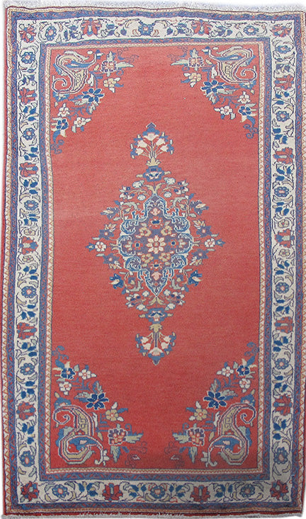 2' x 5' Red Persian Sarouk Rug