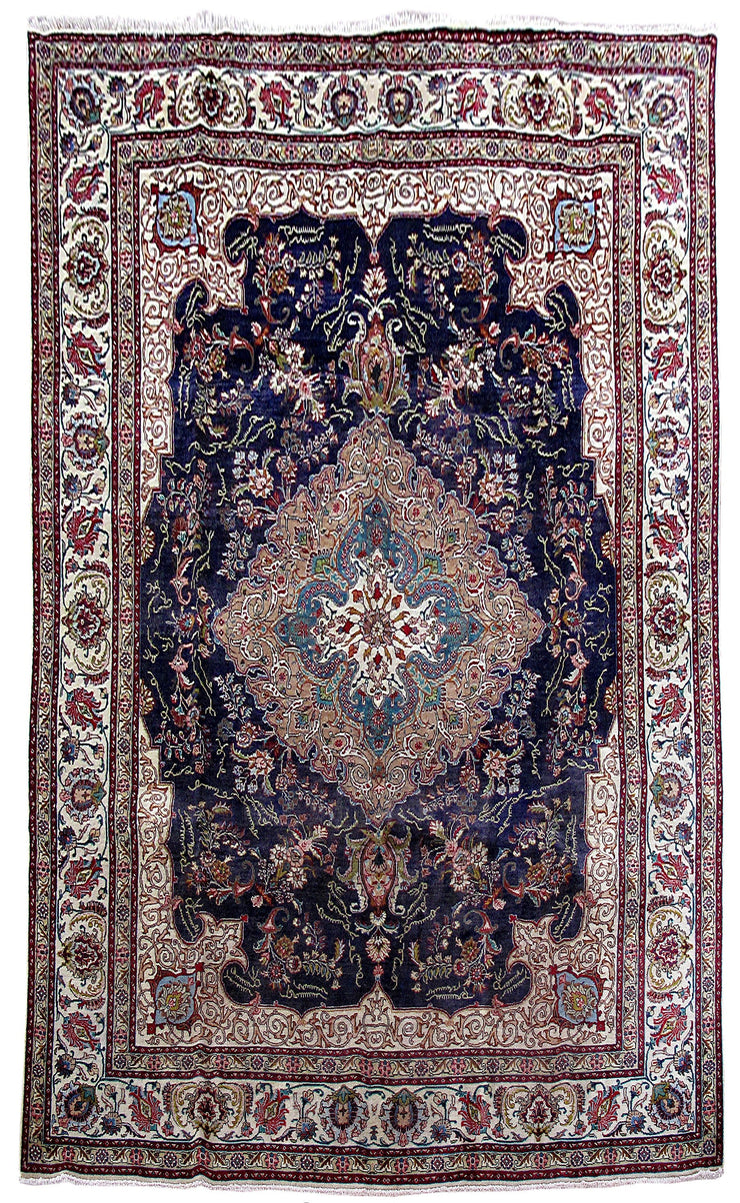 10' x 13' Navy Blue Persian Tabriz Rug