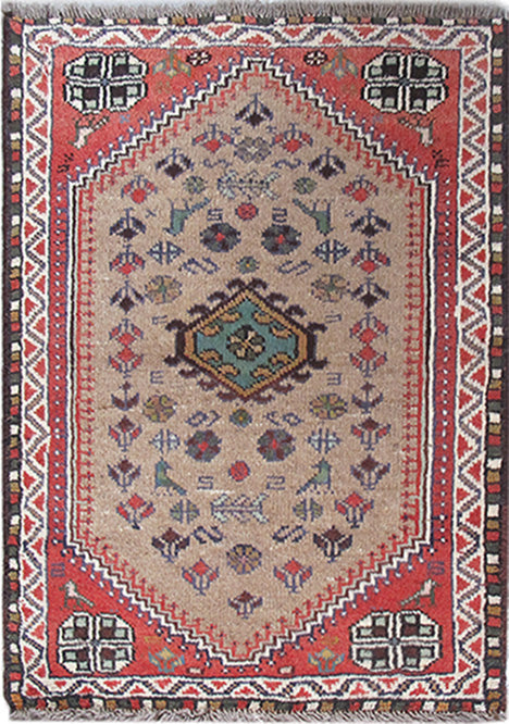 2' x 4' Brown Beige Persian Shiraz Rug