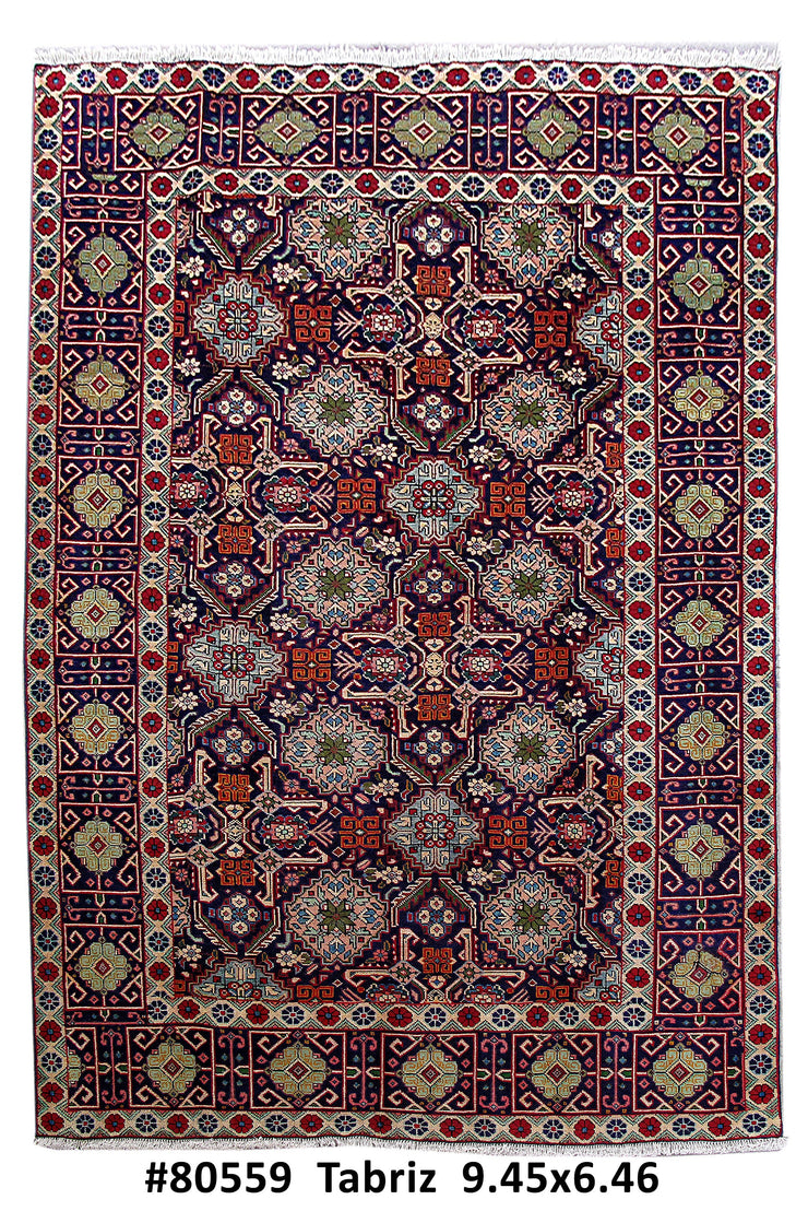 7' x 9' Dark BLUE  Persian Tabriz Rug