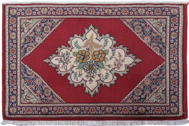 3' x 2' Red Persian Tabriz Rug