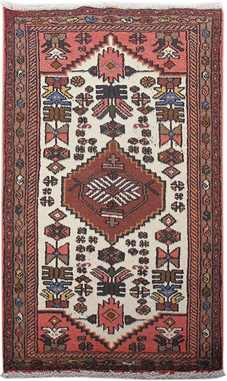 3' x 4' Ivory Persian Hamadan Rug