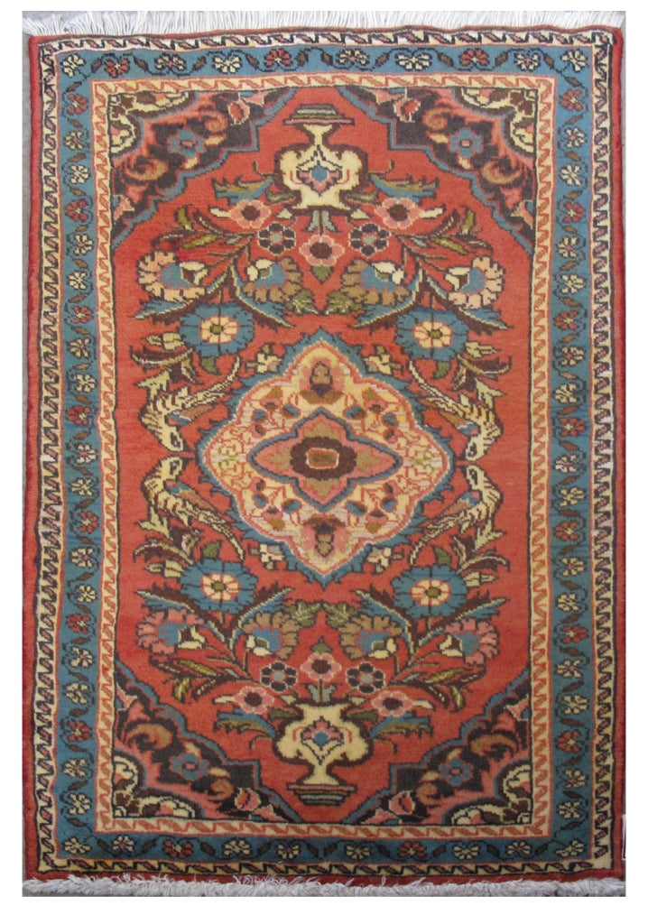 3' x 4' Orange Persian Hamadan Rug